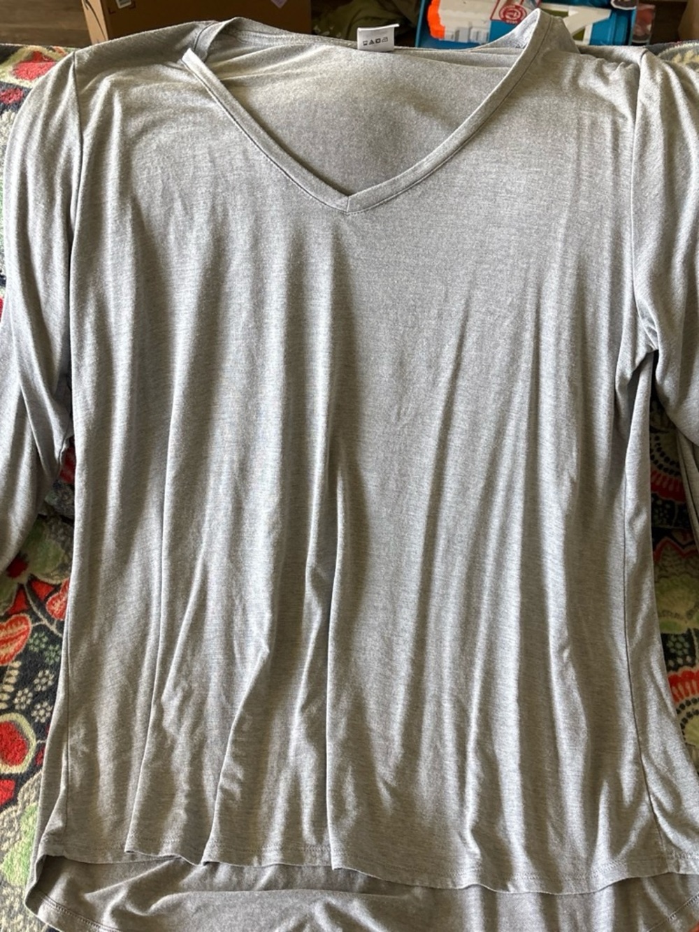 Light Gray V-Neck Long Sleeve Tee